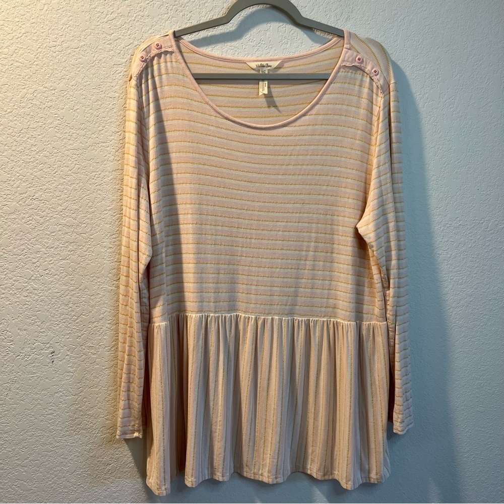 Women’s Matilda Jane light pink striped long sleeve babydoll blouse size XXL